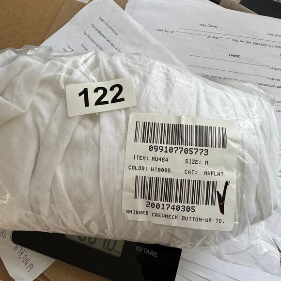 Madewell Shirred Balloon Sleeve Crewneck Button-Up Top WMNS M White Lightweight - Picture 7 of 8